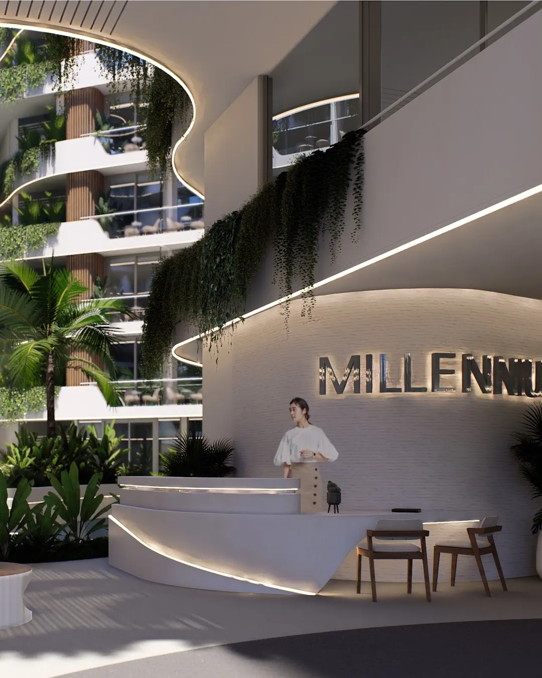 Лобби и ресепшн с вывеской Millennium